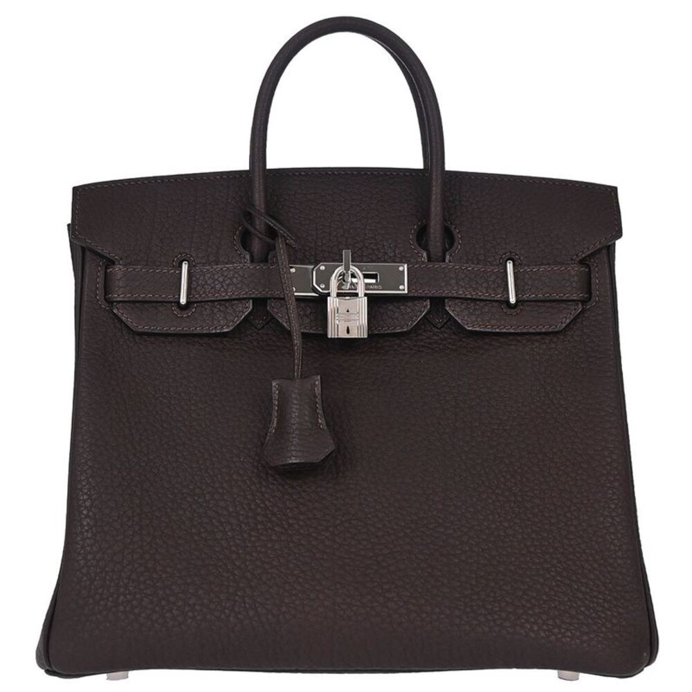 Hermes Hac Birkin Black Fjord With Palladium Hardware Brown Leather Handbag